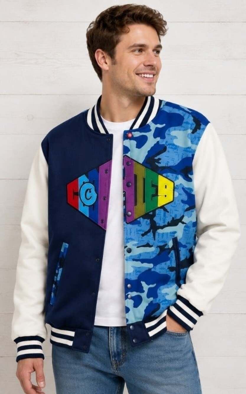 Cookies Blue Split Camo letterman jacket size Medium NWT Excellent New D25